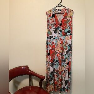 New York & Company stretch women’s maxi colorful floral tie back lined dress L